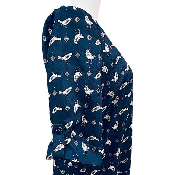 LILY ROSE Womens Shirt Dress Size Medium Bird Navy Blue Preppy Casual Shift Mini - Picture 5 of 16